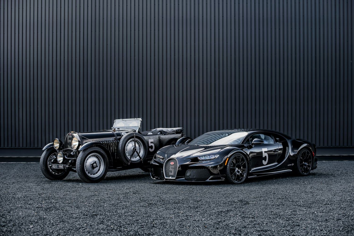 Vintage and modern Bugatti hypercars